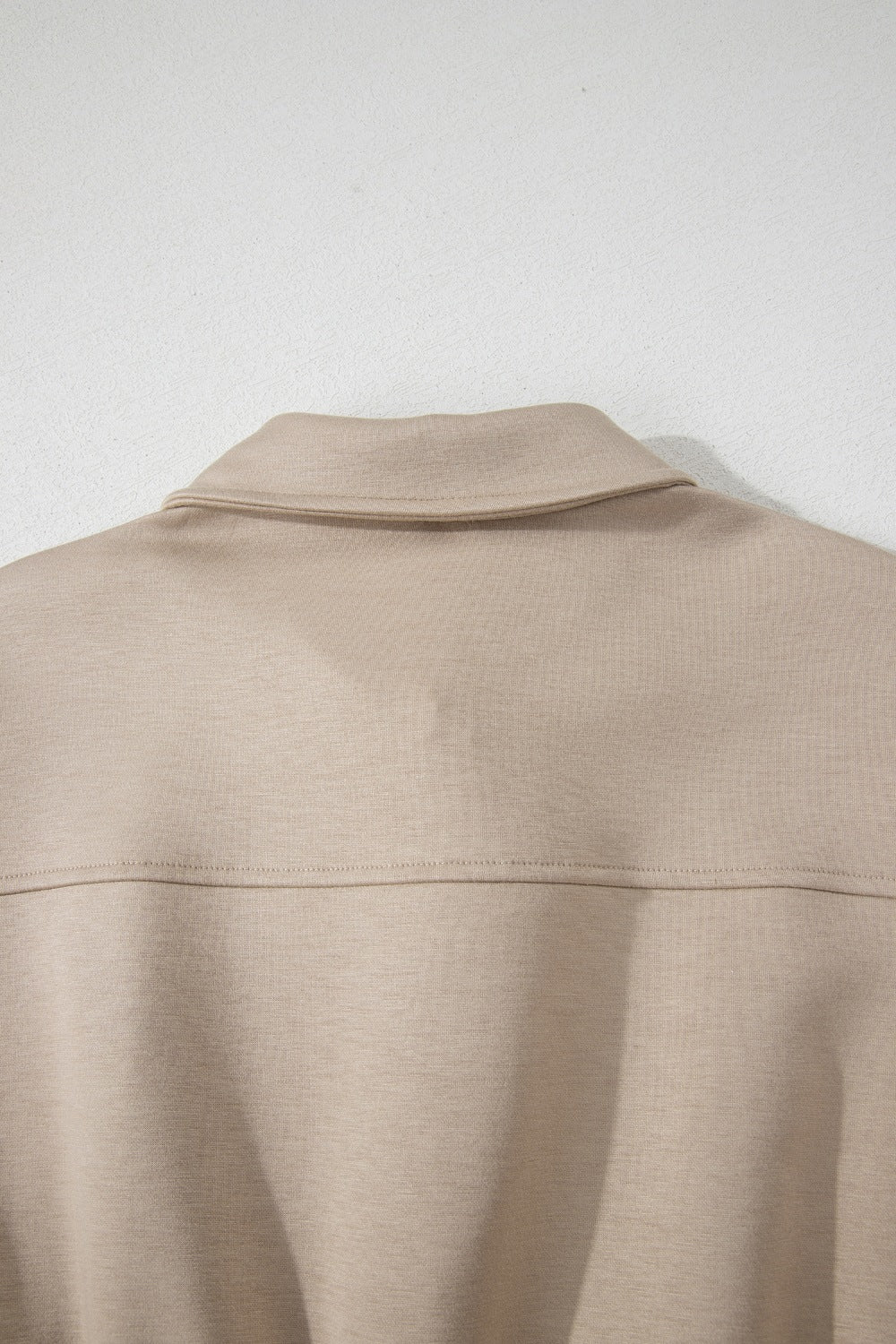 Casual Loose Jumpsuit Zipper Front Collared Short Cap Sleeve Mocha with Pockets