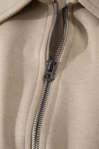 Casual Loose Jumpsuit Zipper Front Collared Short Cap Sleeve Mocha with Pockets