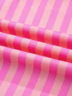 Striped Blouse Split V-Neck Casual Ruffled Flutter Short Sleeve Fuchsia Pink Top