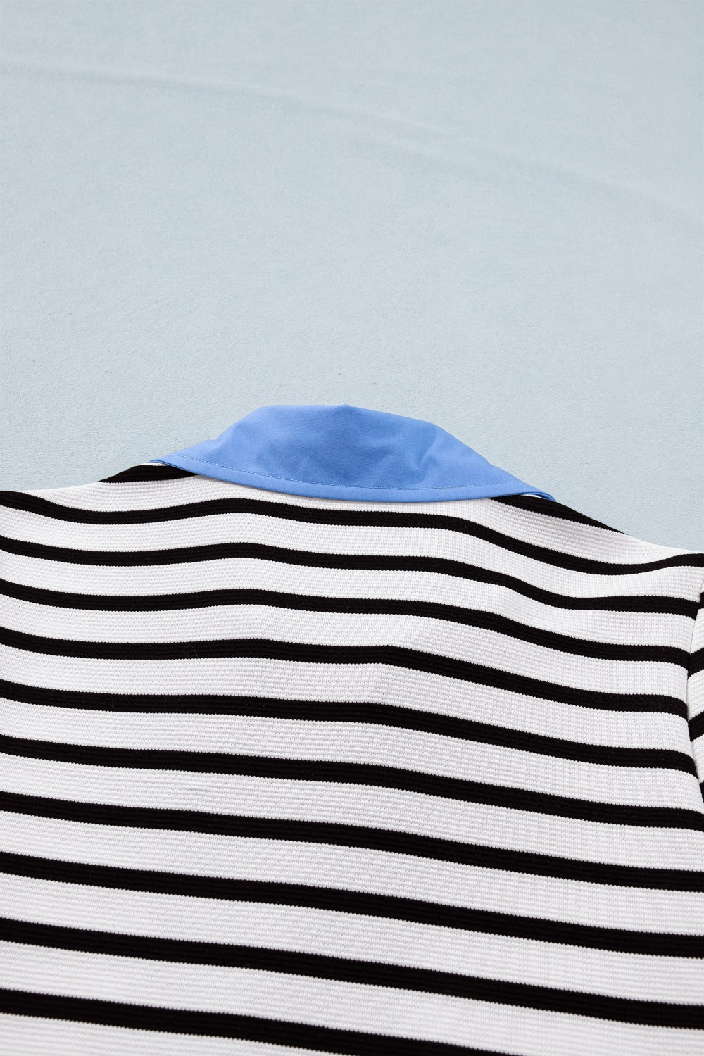 Women's Casual Stripe Blouse Blue Contrast Collar Neck Short Puff Sleeve Top