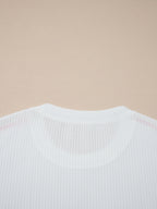 Women's Casual T-shirt USA Print Half-Sleeve Loose Ribbed White Oversized Top