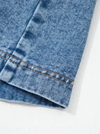 Denim Mini Dress Buttoned Western Belt Style Sleeveless Medium Blue Pocketed