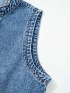 Denim Mini Dress Buttoned Western Belt Style Sleeveless Medium Blue Pocketed