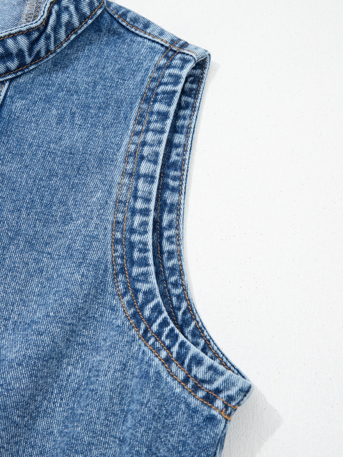 Denim Mini Dress Buttoned Western Belt Style Sleeveless Medium Blue Pocketed