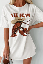 Oversized Casual T-shirt Yee Claw Graphic Print White Short Sleeve Cotton Top
