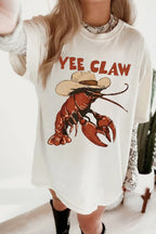 Oversized Casual T-shirt Yee Claw Graphic Print White Short Sleeve Cotton Top