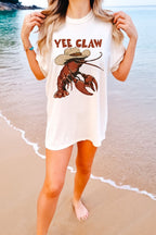 Oversized Casual T-shirt Yee Claw Graphic Print White Short Sleeve Cotton Top