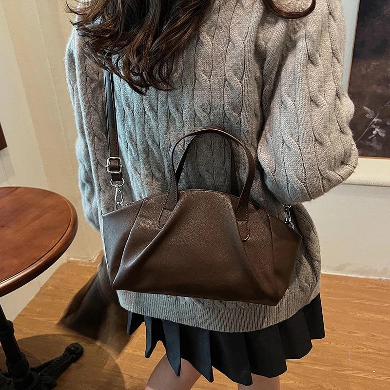 Small Leather Soft Women Tote Zipper Double Handles Crossbody Bags