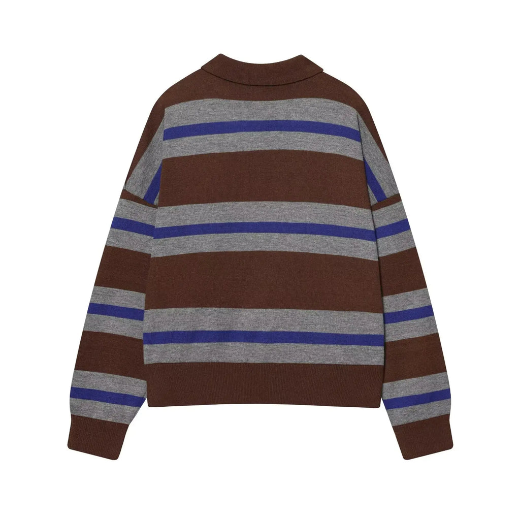 Women's Striped Polo Sweater Casual Long Sleeve Loose Pullover