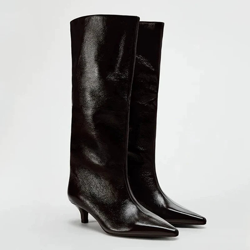 Women's Faux Suede Knee-High Boots with Pointed Toe
