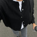 Women's Cardigan Slim-Fit Single-Breasted O-Neck Button Wool-Cotton-Acrylic Blend Full-Sleeve Autumn Winter Sweater
