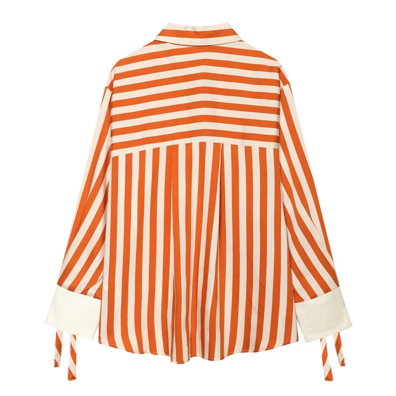 Women's Shirt 2026 Fashion Bow-tie Striped Top Long Sleeve Elegance Chic Daily