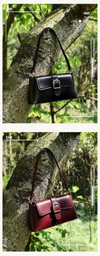 Women's Genuine Leather Baguette Shoulder Bag – Vintage Cowhide Crossbody