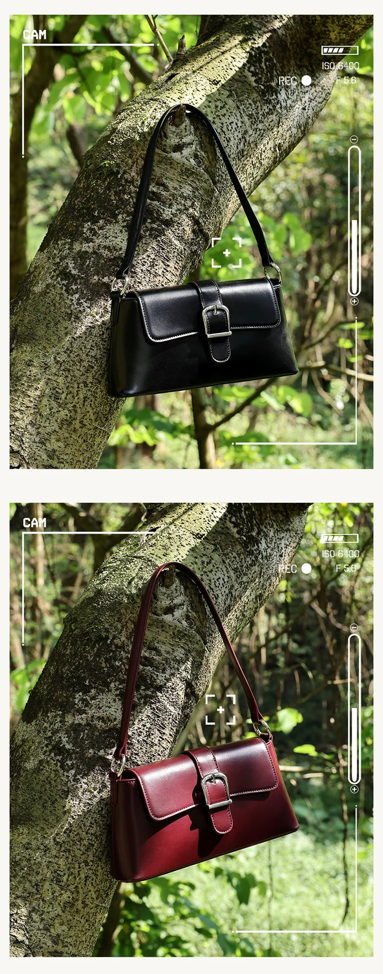 Women's Genuine Leather Baguette Shoulder Bag – Vintage Cowhide Crossbody