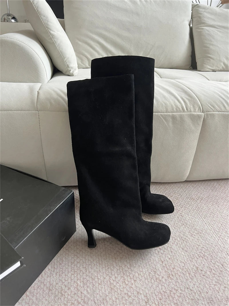 Women's Faux Suede Square Toe Knee-High Boots