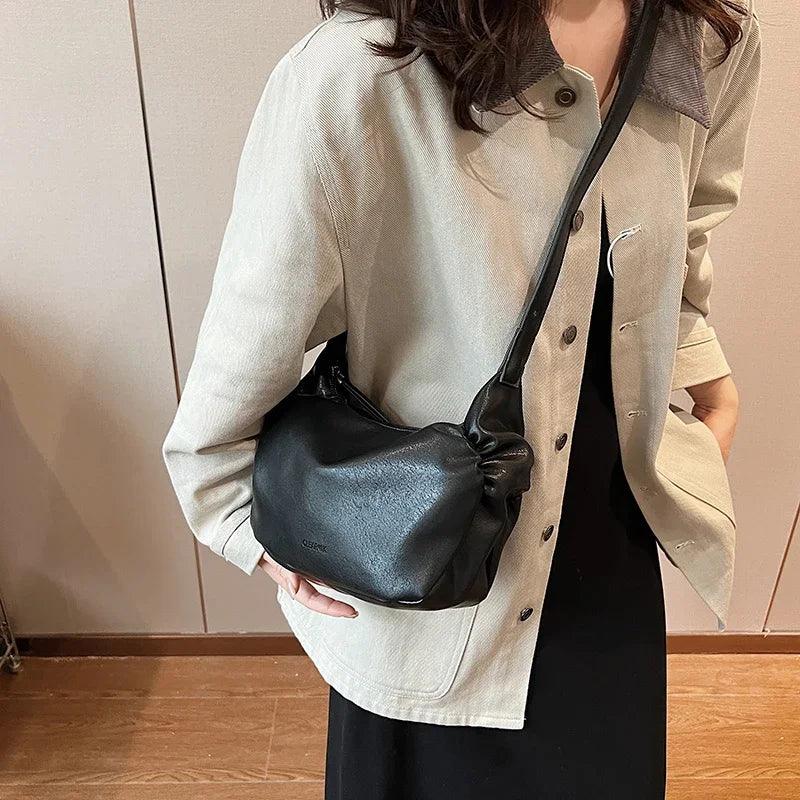 Small Leather Shoulder Bags Women Soft Zipper String Strap Underarm Purses