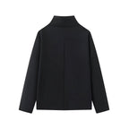 Women's High-Neck Double-Breasted Jacket with Pockets