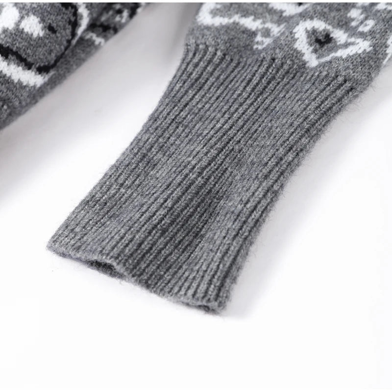 Women's Cardigan Striped Knit Open-Front O-Neck Loose Full-Sleeve Casual Autumn Winter Sweater