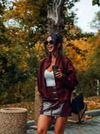 Women's Suede Textured Bomber Jacket Long Sleeve Lapel Collar Loose Coats Casual Outerwear