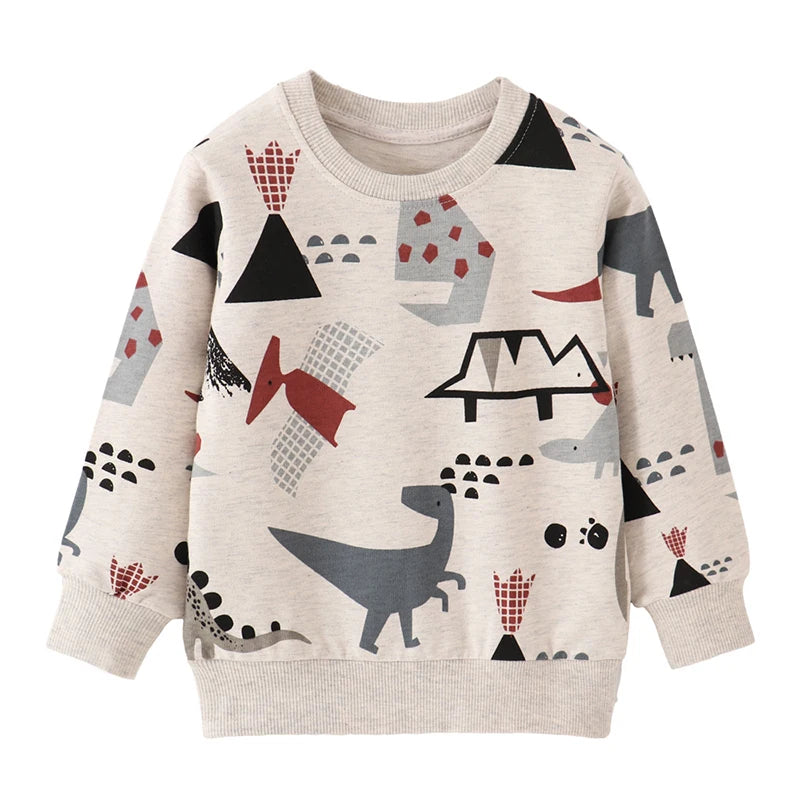Boys' Sweatshirt Cotton Cartoon Dinosaur Animal Print Pullover Full-Sleeve Autumn Kids Top
