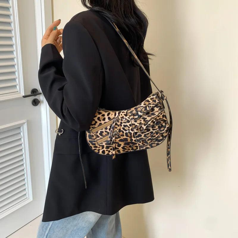 Leopard Leather Shoulder Bags Women Small Zipper Belt Zip Buckle Style Underarm