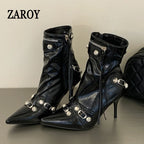 Women's Studded Pointed-Toe Ankle Boots with Kitten Heels