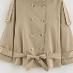Khaki Belted Short Trench Coat for Women