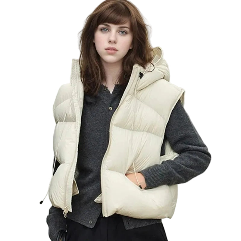 Women's Hooded Quilted Puffer Vest with Pockets