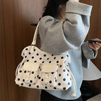 Women's Tote Bag Vintage Dot-Pattern Faux PU Leather Zipper Shoulder Bag with Phone Pocket