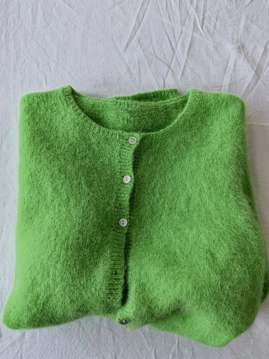 Women's Cardigan Single-Breasted O-Neck Button Knit Regular Fit Full-Sleeve Office Lady Spring Autumn Sweater