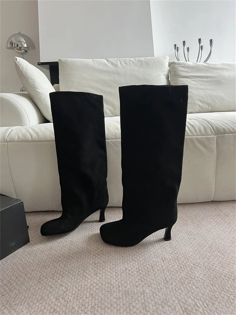 Women's Faux Suede Square Toe Knee-High Boots
