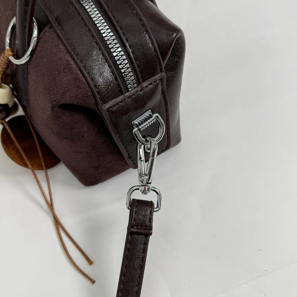 Women's Small Boston-Style PU Crossbody Bag with Zipper