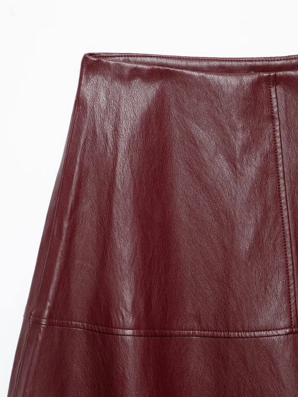 Women's Faux Leather Midi Skirt High-Waisted Pleated Casual Fashion