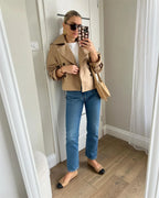 Women's Cropped Trench Coat Autumn Jacket Women Streetwear Double Breasted Long Sleeve