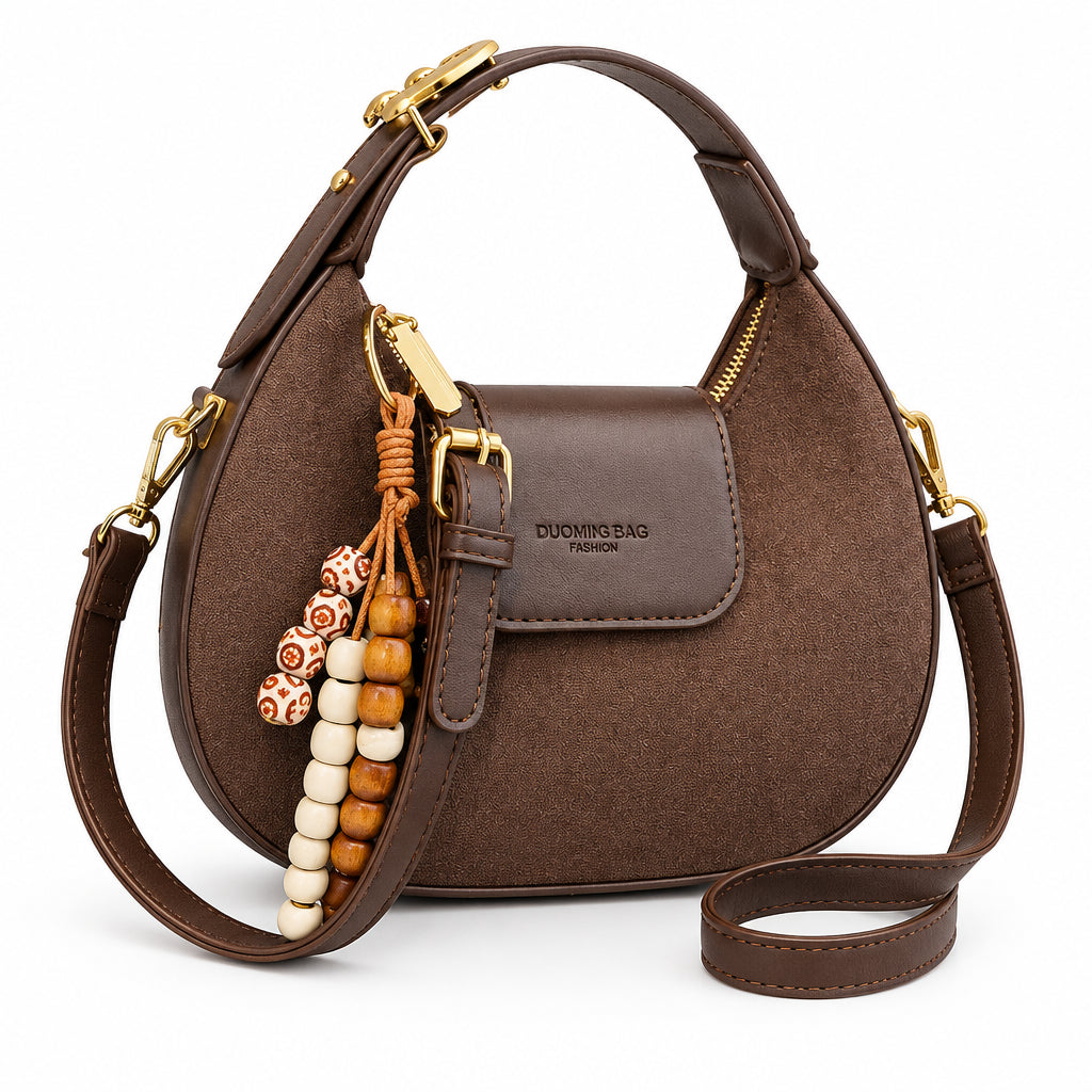 Women's Retro PU Leather Small Saddle Bag – Crossbody Shoulder Handbag with Pendant