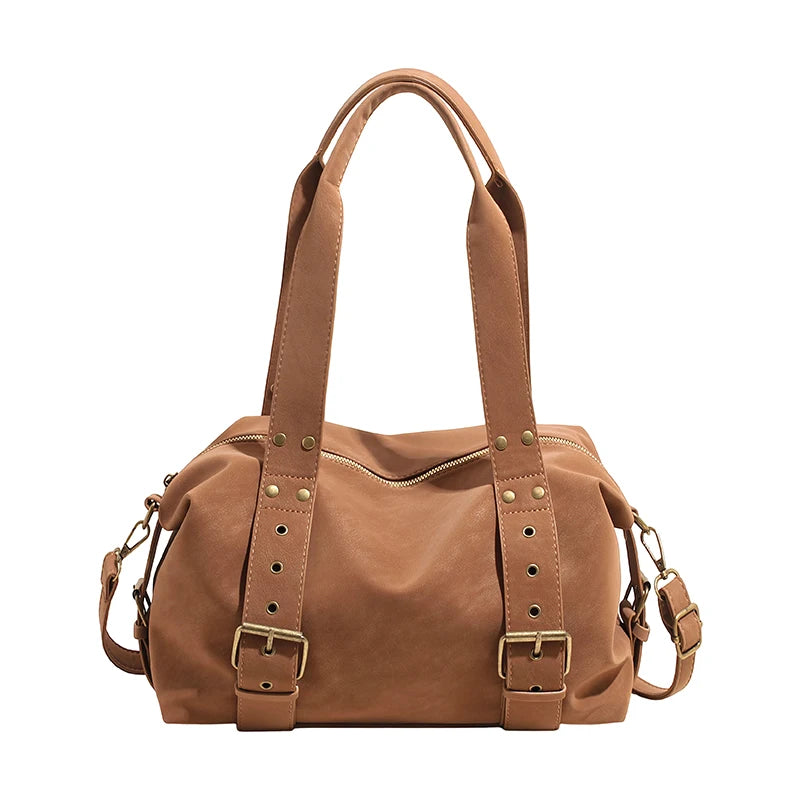 Women's Shoulder Bag Vintage Baguette-Shape PU Leather Zipper Crossbody Bag with Phone Pocket