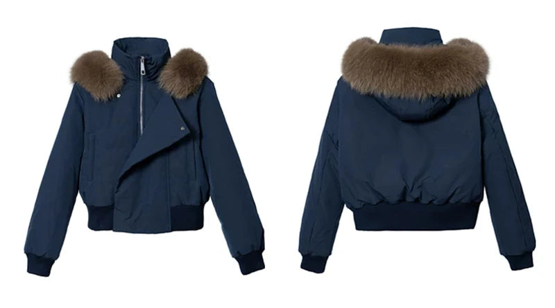 Women's Hooded Winter Bomber Jacket with Faux Fur Trim