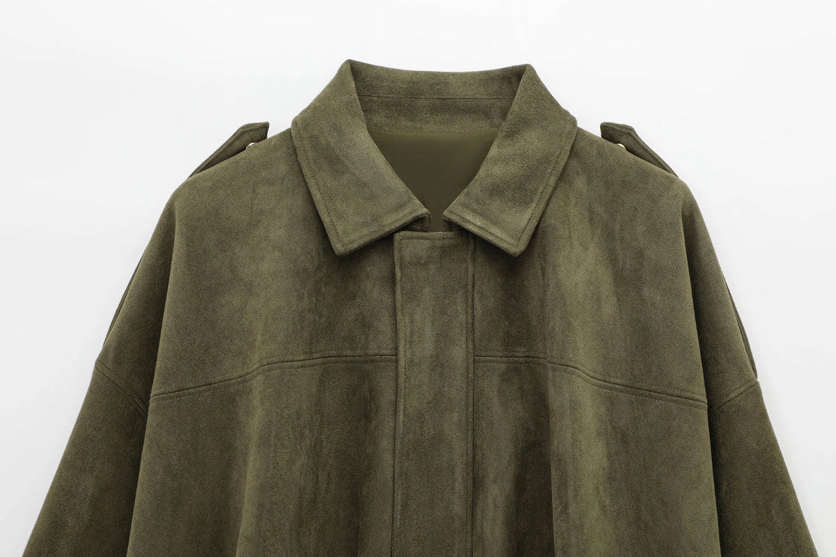 Vintage Cool Green Streetwear Women Jacket Fashion 2026 Spring Zipper Folds High Street Chic Modern Female Short Outwear
