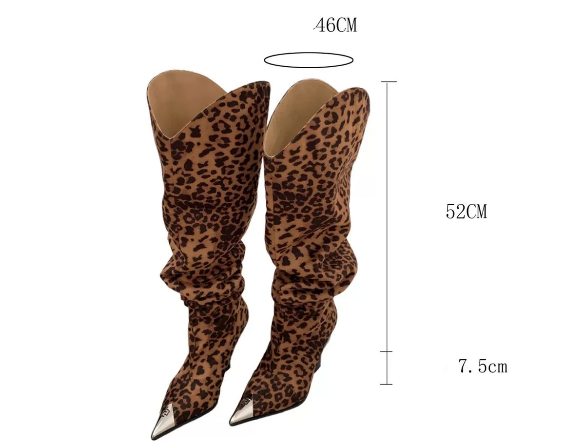 Women's Metal-Toe Western Boots in Leopard Print & Brown