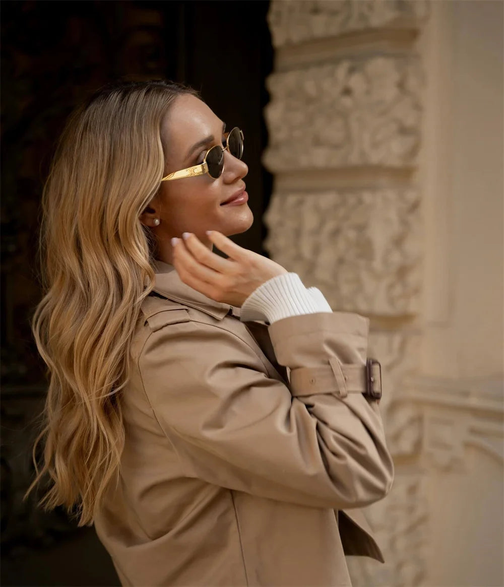 Women's Cropped Trench Coat Autumn Jacket Women Streetwear Double Breasted Long Sleeve