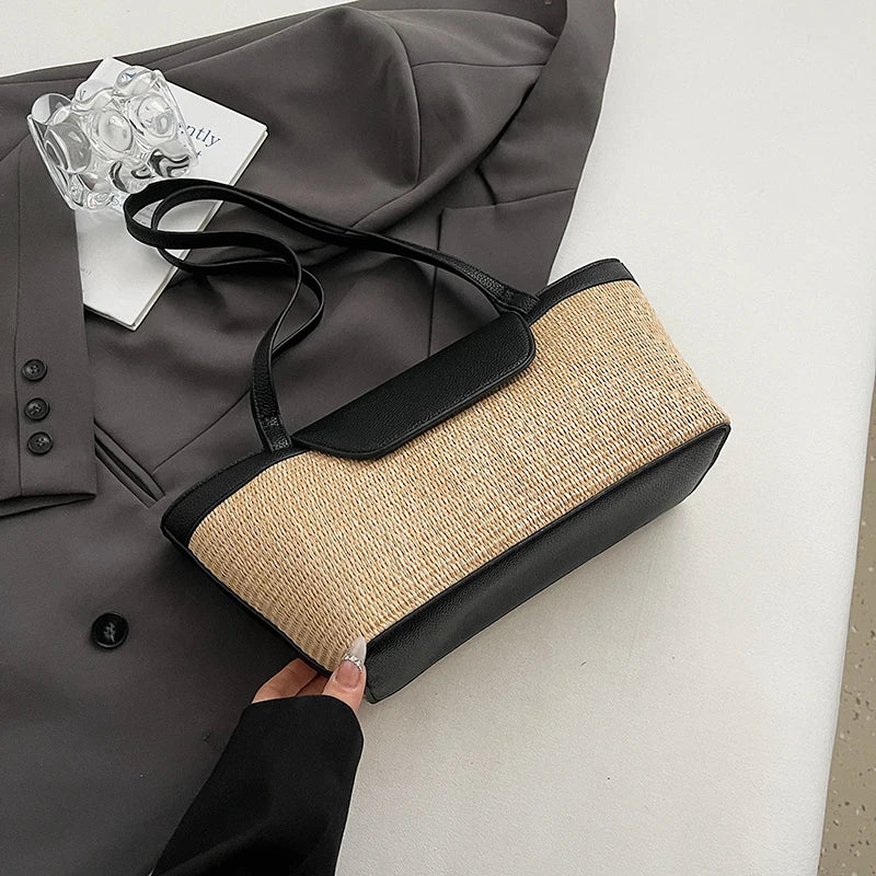 Weave Straw Shoulder Bag for Women - 2025 Summer Tote black 37cmx16cmx11cm Sa51d815221b24e9d89cbff80443edad9g STYLEINGER