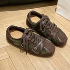 Women Retro Cross Buckle Sneakers - Cow Suede Casual Walking Shoes