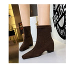 BIGTREE Damen Wildlederschnürstiefel Quadratische Spitze Blockabsatz Reißverschluss