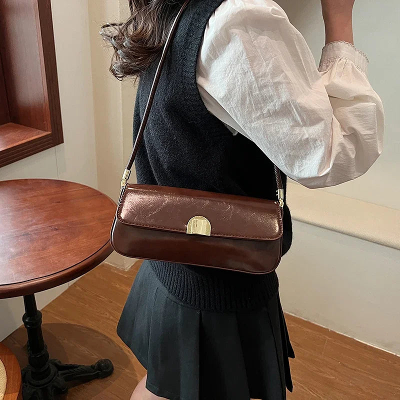 Small PU Leather Shoulder Bag Women's Flap Snap Tote Bags