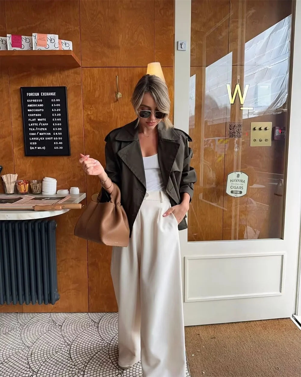 Women's Cropped Trench Coat Autumn Jacket Women Streetwear Double Breasted Long Sleeve