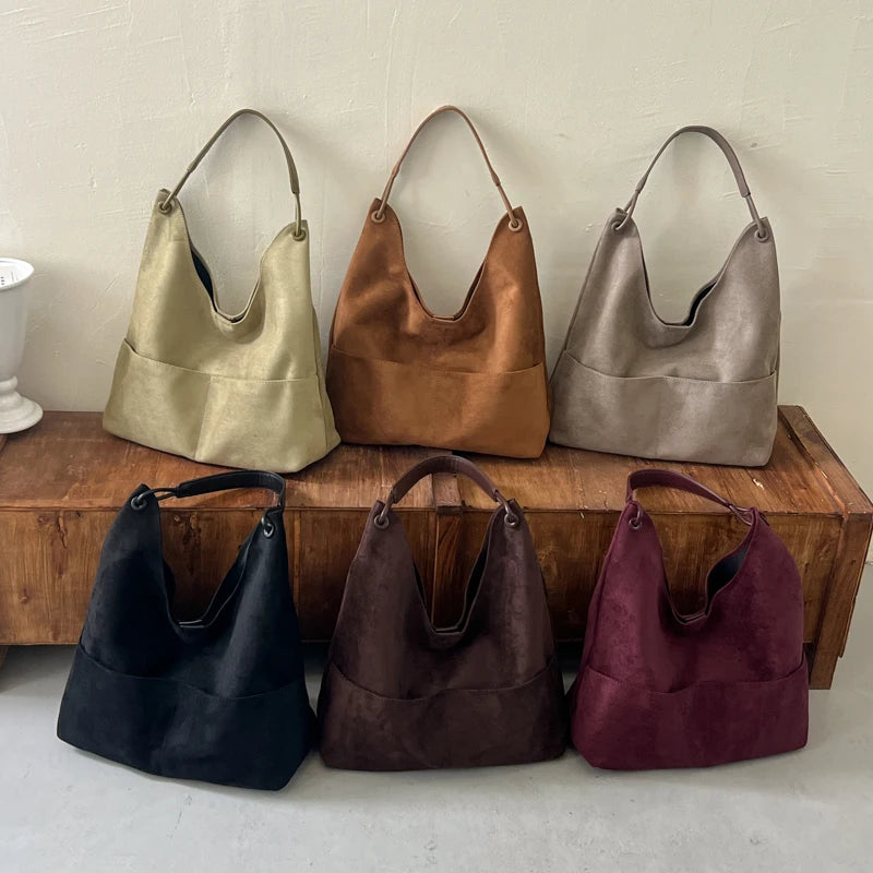 Women's Hobo Bag Vintage Large-Capacity Soft Faux-Suede Hasp Shoulder Bag with Phone Pocket
