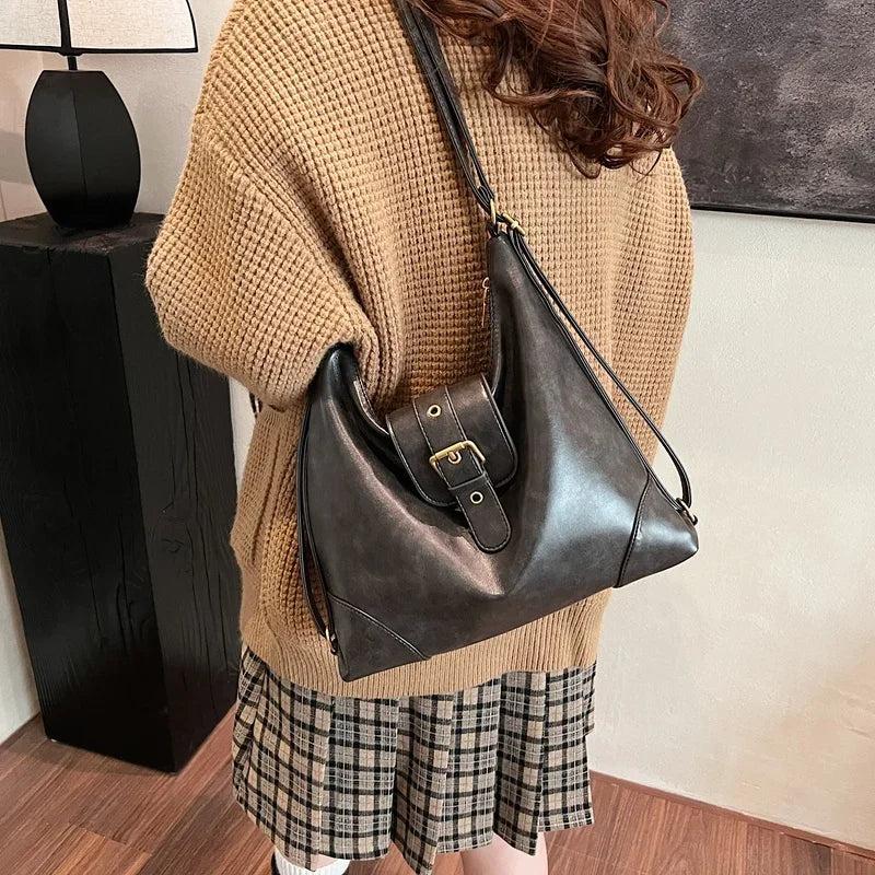 Women Shoulder Bags Medium Pu Leather Zipper Buckle Style Crossbody Bags