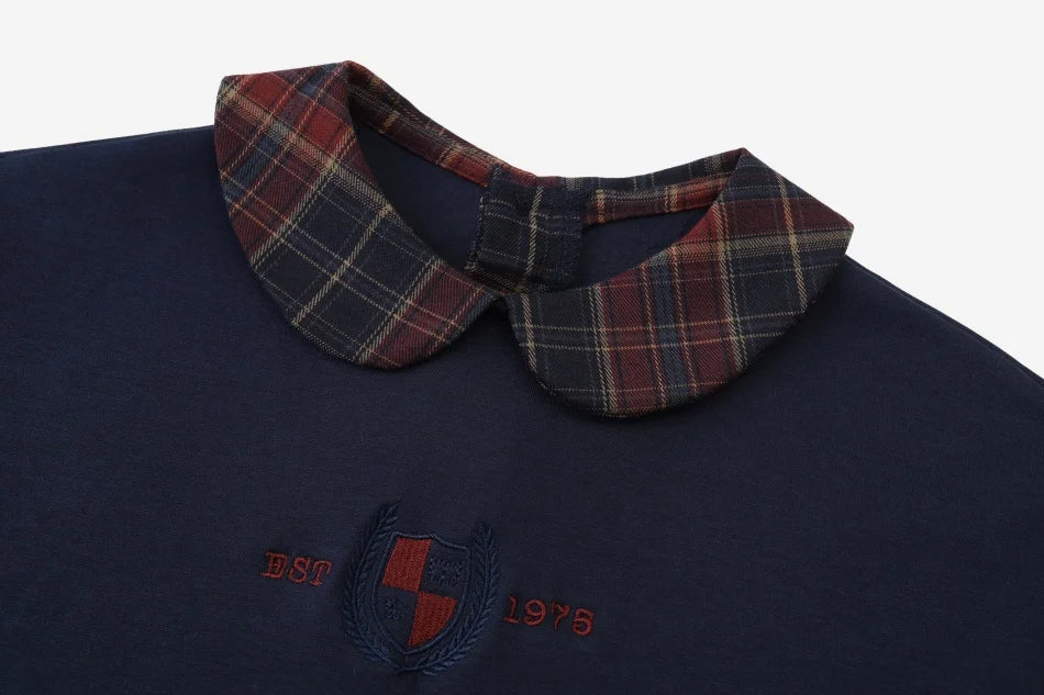 Vestido Varsity de Denim Azul Marinho para Crianças com Bordado
