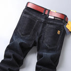 New High Quality Jeans Men's Business Casual Straight Denim Pants Stretch Fashion Classic Work Trousers Blue Black Male