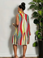 Plus-Size Ruffle Mini Dress – Colorblock Stripe Sleeveless Beach Dress